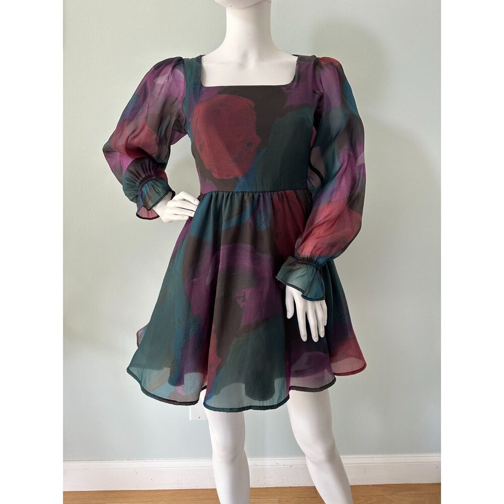 Anthropologie Hutch Long-Sleeve Square Neck A line Mini Dress size 0 Floral
